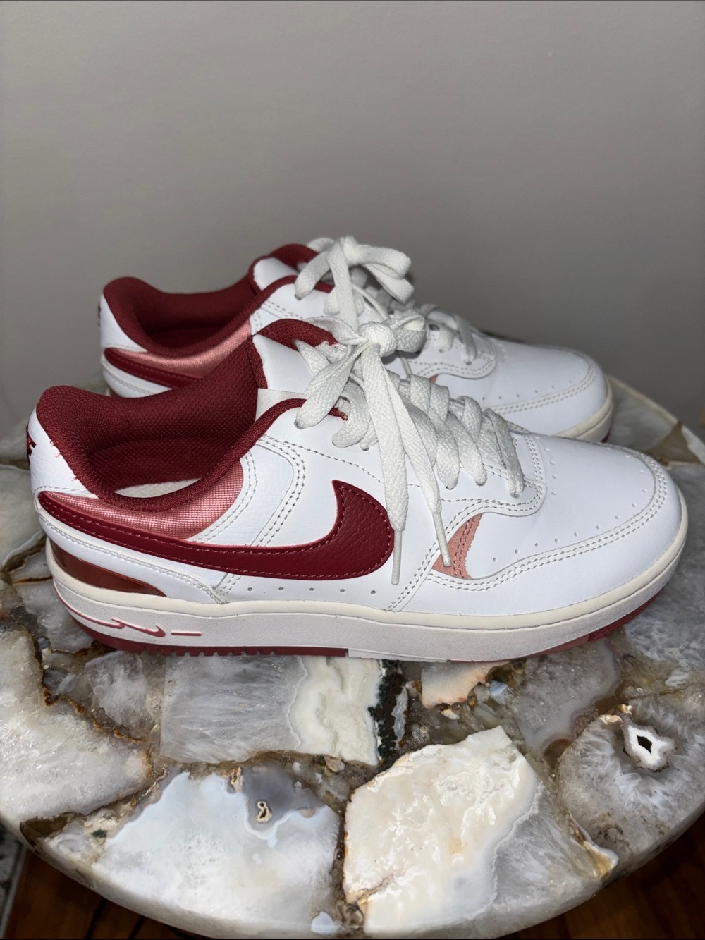 Nike Women’s White and Burgundy Low-Top Sneakers